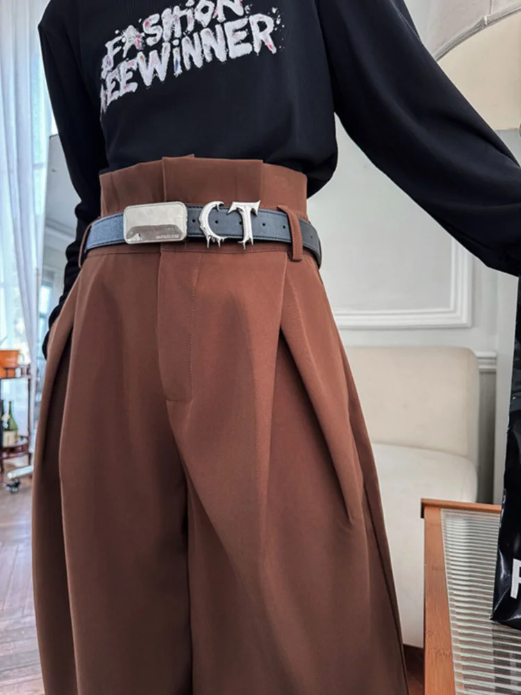 Luzhen 2025 nova moda cor sólida design plissado solto em linha reta calças casuais dos homens coreano elegante bonito calças masculinas jy3446