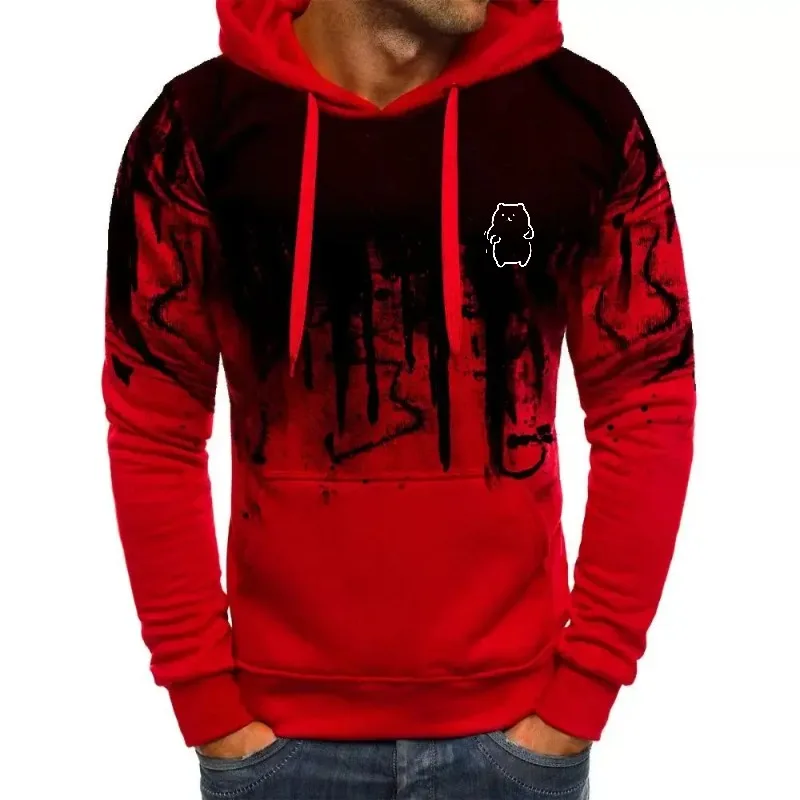 سويت شيرت رجالي بقلنسوة باللون الأخضر الزيتوني مطبوع عليه شعار الدب كاجوال ملابس الشارع للارتداء اليومي والأنشطة الخارجية