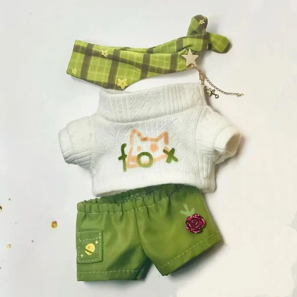 Kleding voor 10 cm verkleedkatoenen pop, knap zwart wit gestreept pak, klein vospatroon, groen fris pak