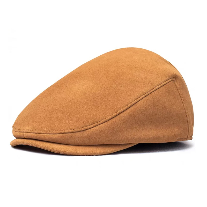 

Casual Genuine Leather Hat Suede Sheepskin Beret Yellow Brown Winter Lining Cotton Men Boina Hunting Cap/Hat Flap Caps For Men