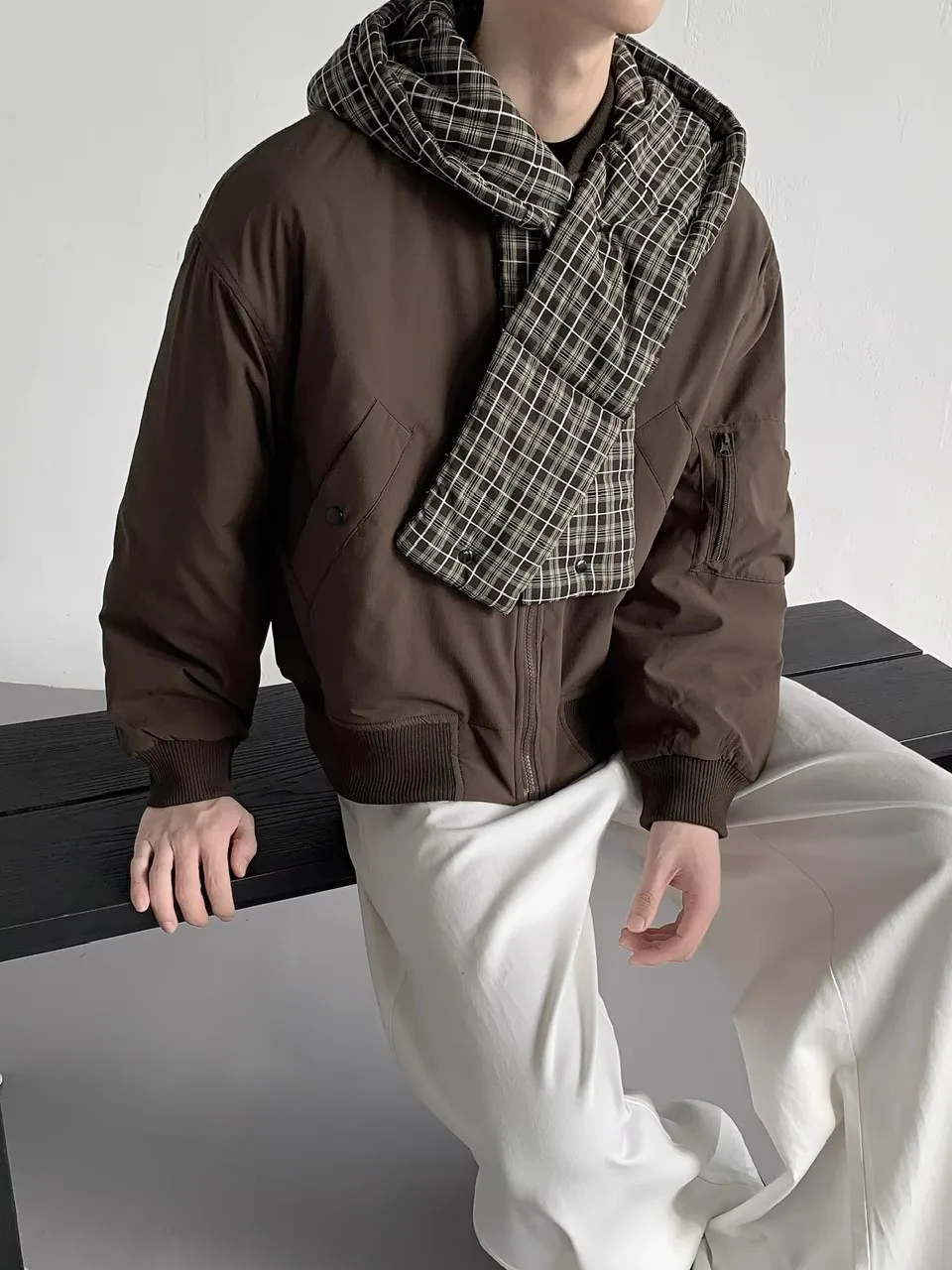 

American Sle Quilted Plaid Hooded Cotton Jaet Men's Women's Winter Warm Scarf Cotton Clothes Trendy Youth Casual Faion