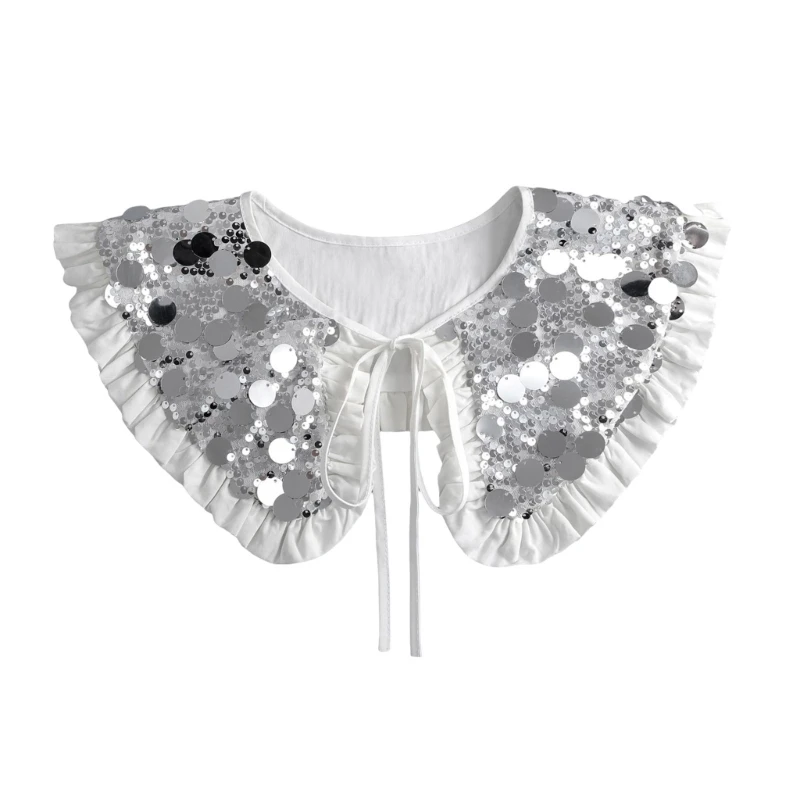 

Sequins Mini Cape False Collar for Fashionable Women Outfit Ties Ruffle Shawl