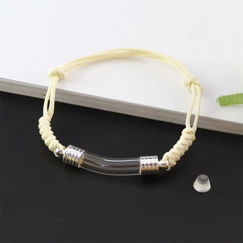 Adjustable Wishing Bottle Bracelet DIY Jewellery Lucky Charm Perfume Vial Cord Bracelet Screw Cap Memorial Curve Tube Pendant