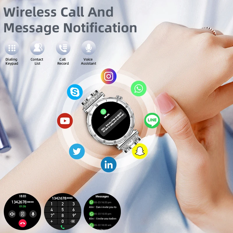 LIGE Fashion Women's Smart Watch Ultra Thin 1.19‘’ AMOLED HD Display Diamond Bracelet Bluetooth Call Heart Rate Monitor Watches