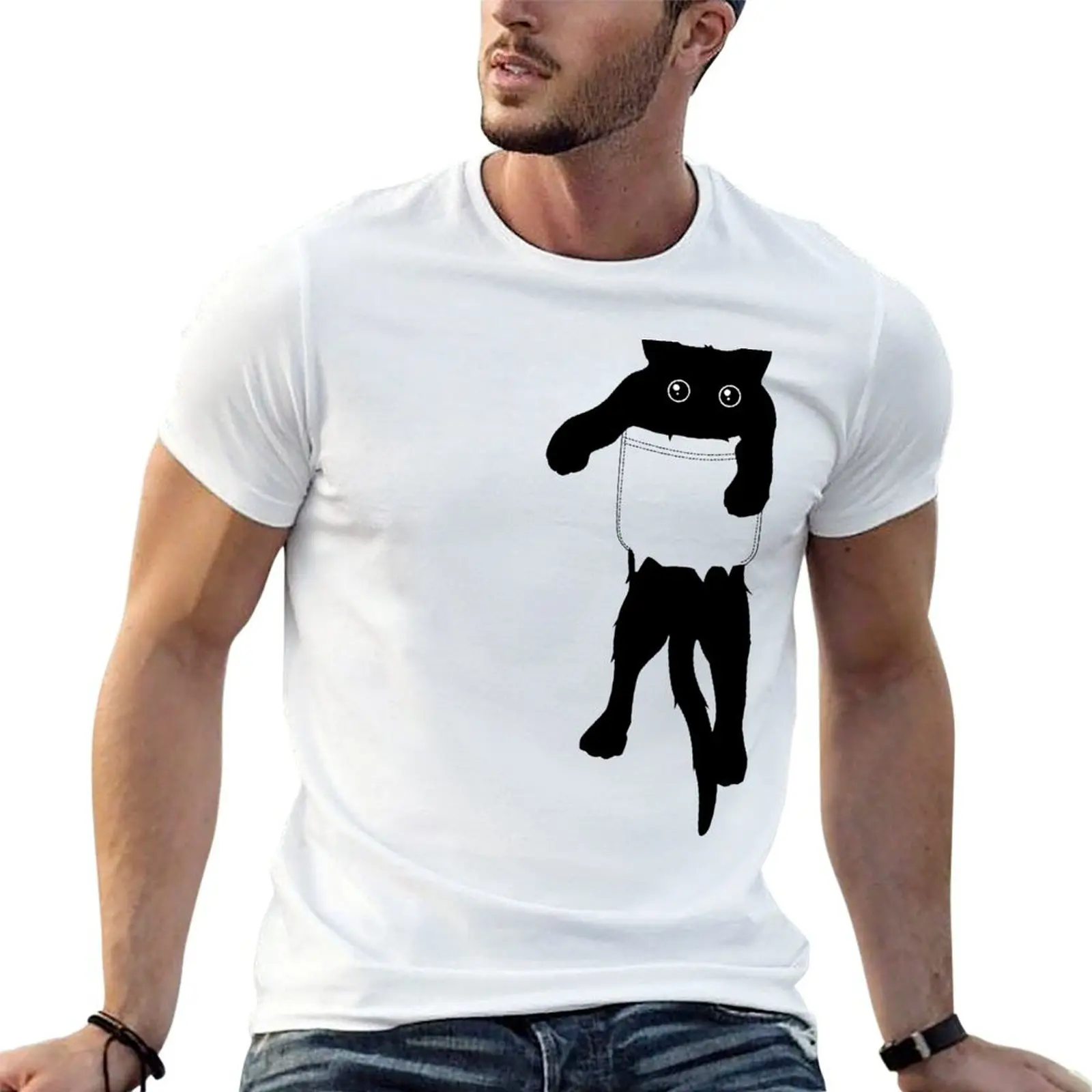 Camiseta con estampado de gato negro de Hang Loose, camisetas divertidas, camisetas de algodón, camiseta de diseñador para hombre, camiseta de lujo