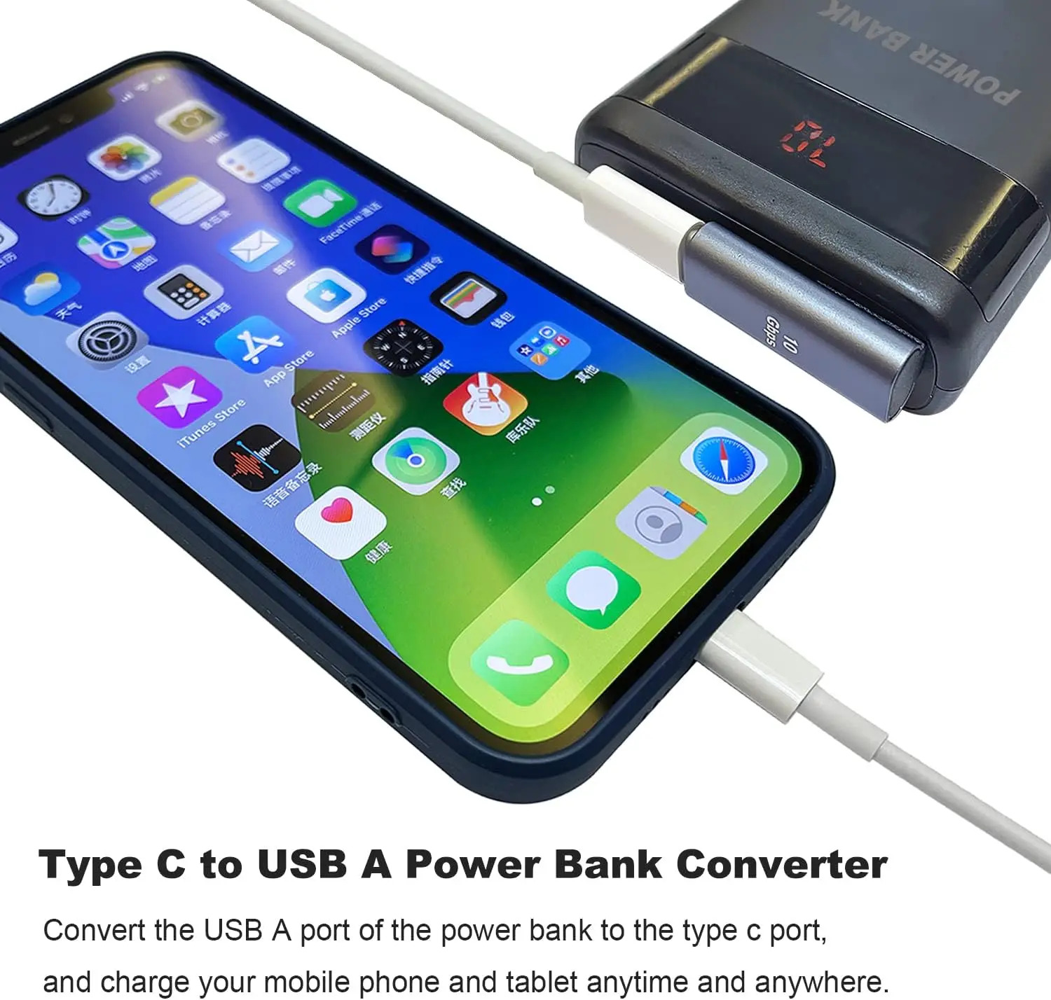 90 Degree USB C Female to USB Male Adapter 2 Pack, Left Angle Type C to USB A Charger Converter for iPhone,  iPad  and More