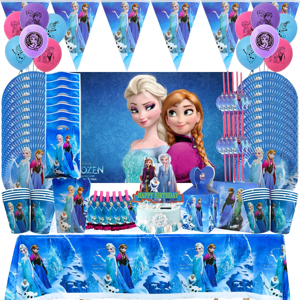 Frozen Birthday Party Decorations Elsa Balloons Kids Disposable Tableware Cup Plate Backdrop Cake Topper Baby Shower Supplies