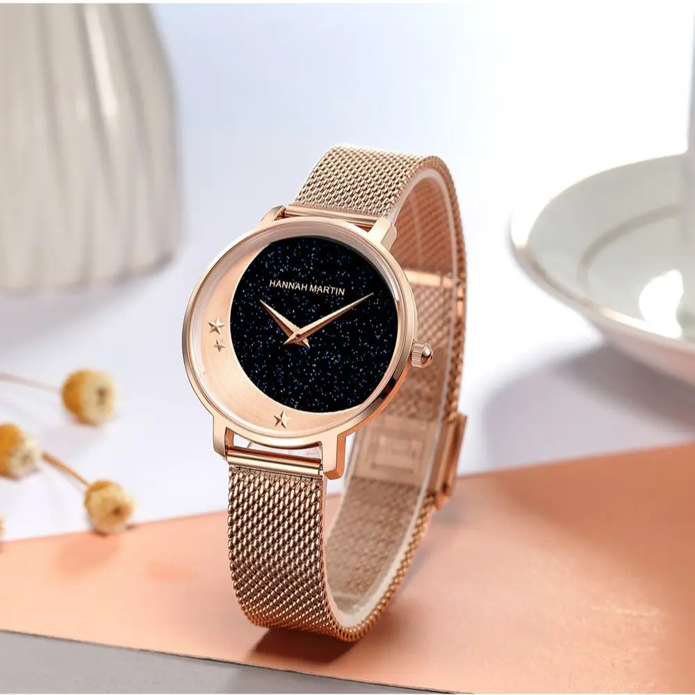 

Hannah Martin Relogio Feminino Japanese Movement Women Watch Moon Starlight Design Waterproof Watches Lady Quartz Wristwatches