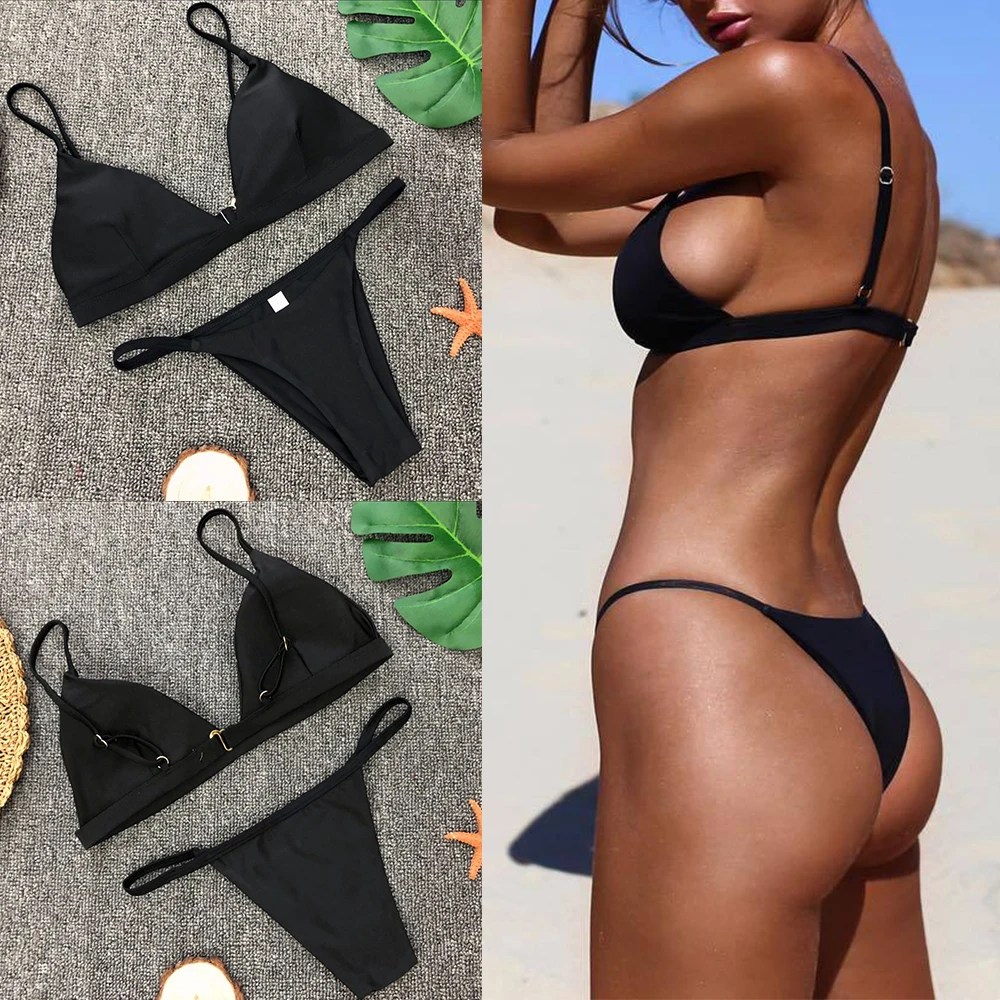 Una-Shop 조절 가능한 스트랩이있는 여성용 섹시한 비키니 세트 단색 수영복 여름 해변 수영 풀 파티 비키니 비치웨어