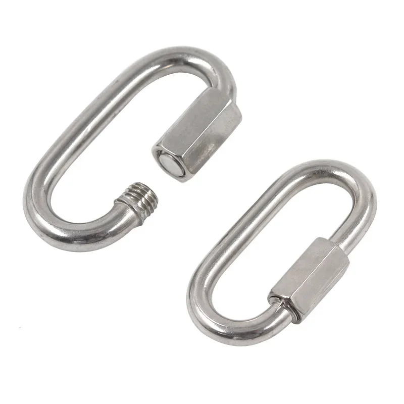 1 Pcs Carabiner Hook 304 Stainless Steel Oval Screwlock Quick Link Lock Ring Hook Chain Rope Connector Buckle Locked Hook