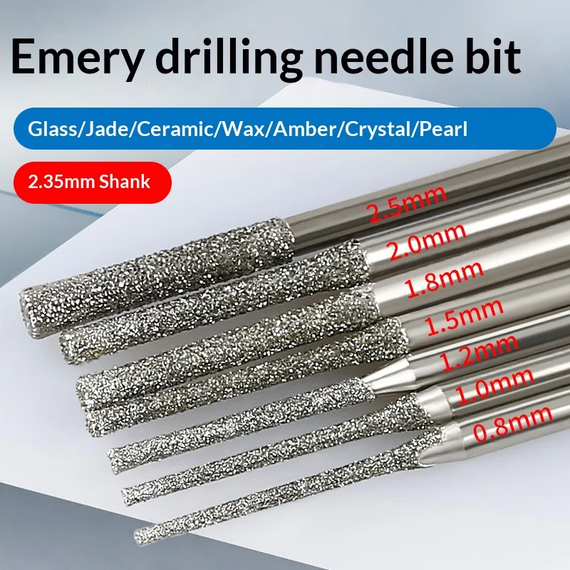 

7/10PCS 0.8-2.5mm Emery Drill Bits 2.35mm Shank Glass Jade Amber Jewelry Diamond Drill Bits Hardware Power Tool Accessories