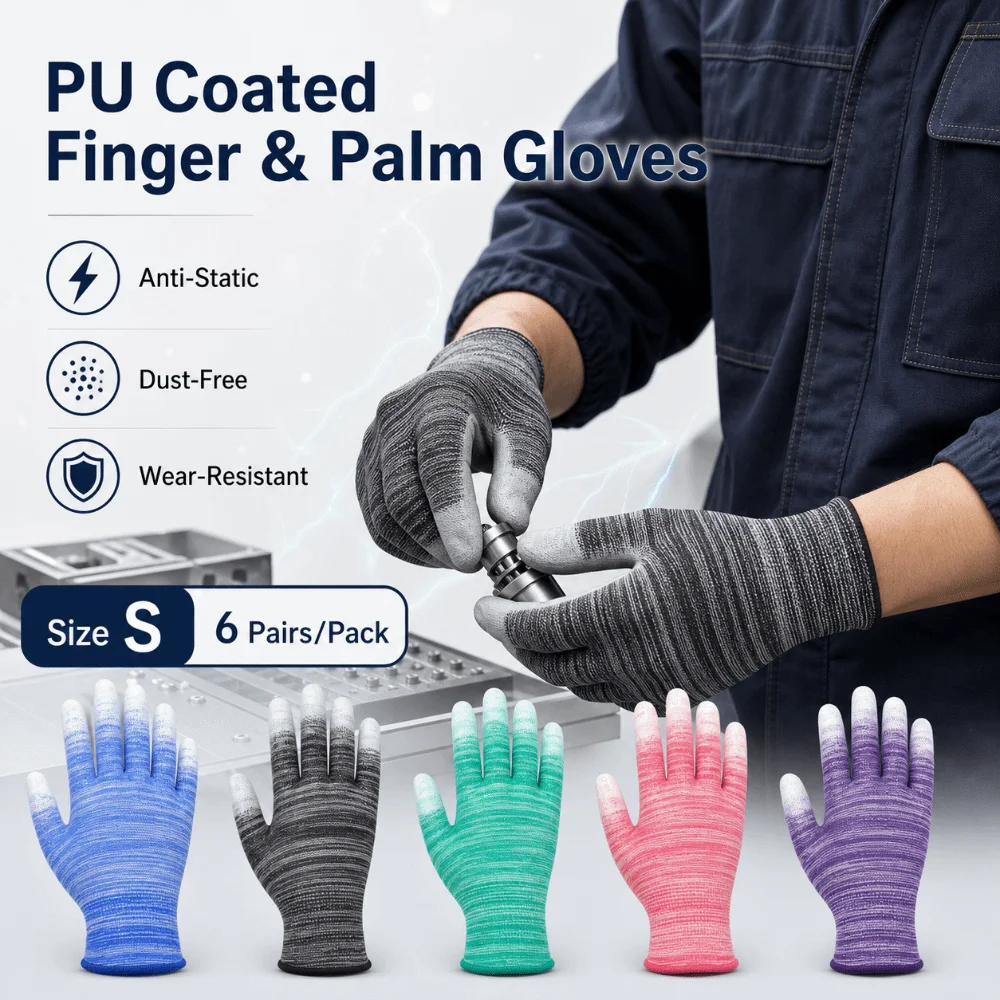 6pairs Coated Finger Anti-Static Gloves Antiskid Electronic ESD Safety Gloves Dust-Free Working Protection Gloves