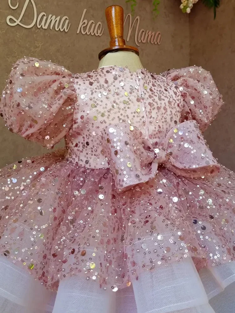Luxurious Purple Feather Girl Dresses Tulle Tiered Infant Girls Birthday Party Gown Puff Christmas New Year Dress Gift 1-11Years