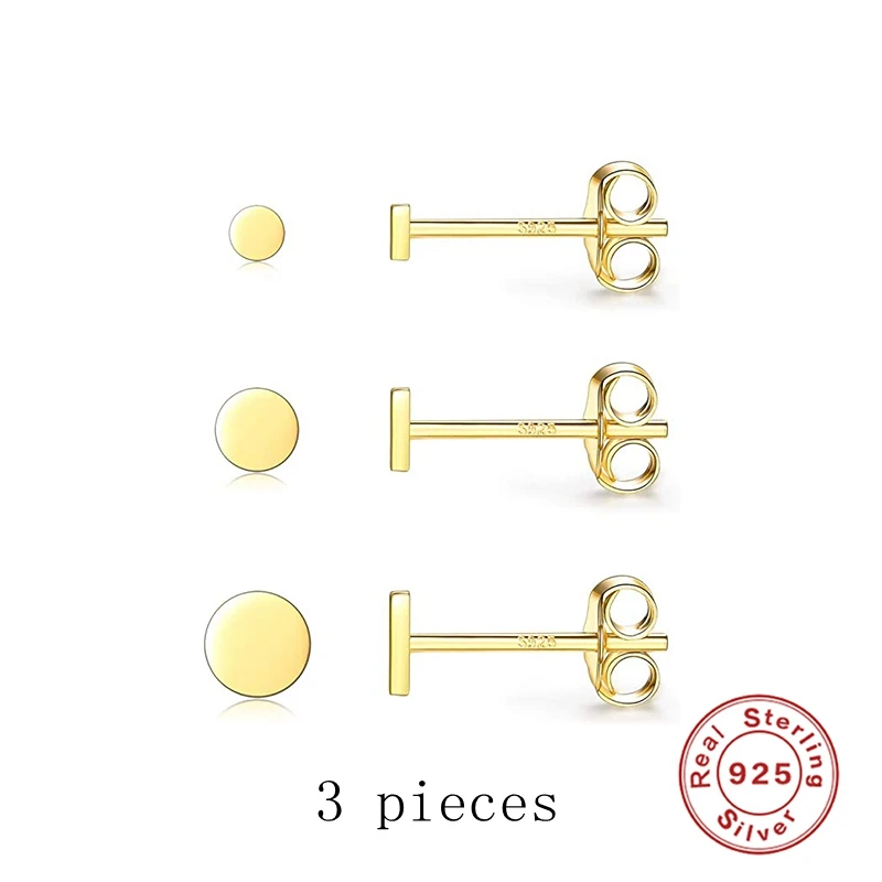 Panci Pengawetan Klasik 1Set 2/3/4Mm 925 Sterling Silver Anting-Anting Anting-Anting Modis Korea Bulat Anting-Anting Emas piercing Perhiasan W4