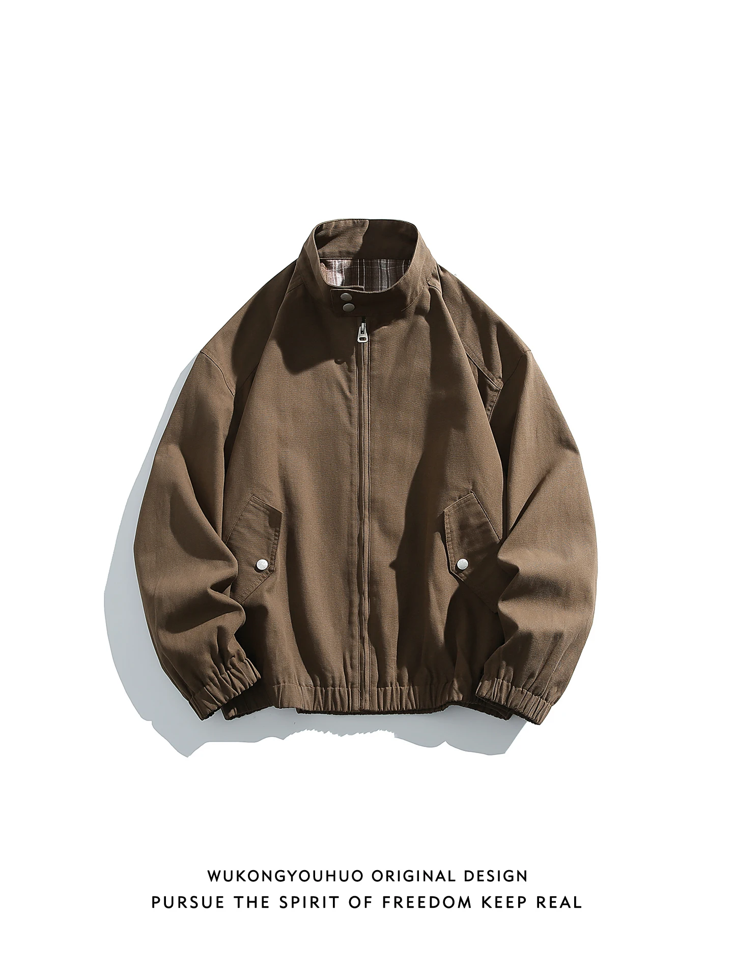 

Весенняя свободная куртка в стиле ретро, однотонная, в рабочем стиле, с воротником-стойкой, на молнии, повседневная верхняя одежда для пар