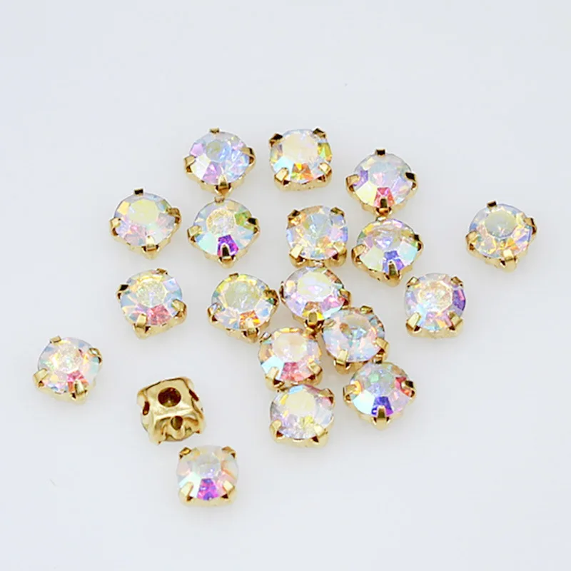 3/4/5/6mm Shiny Colorful AB Crystal Glass Sew on Rhinestone Stones For DIY Wedding Clothes Dress Handbag Claw Sewing Decor