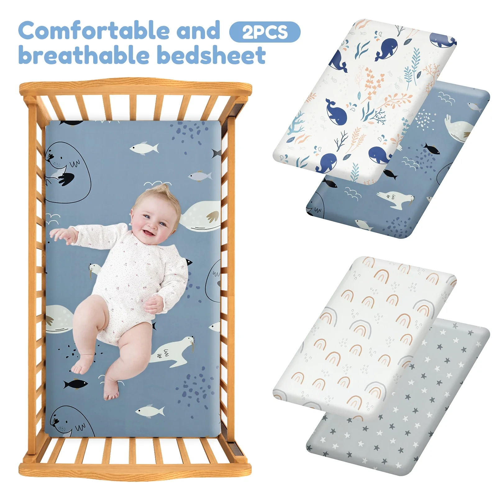 

2 шт. детские простыни 120x60 см, эластичные простыни для детской кроватки, дышащая простыня из микрофибры, удобные детские аксессуары