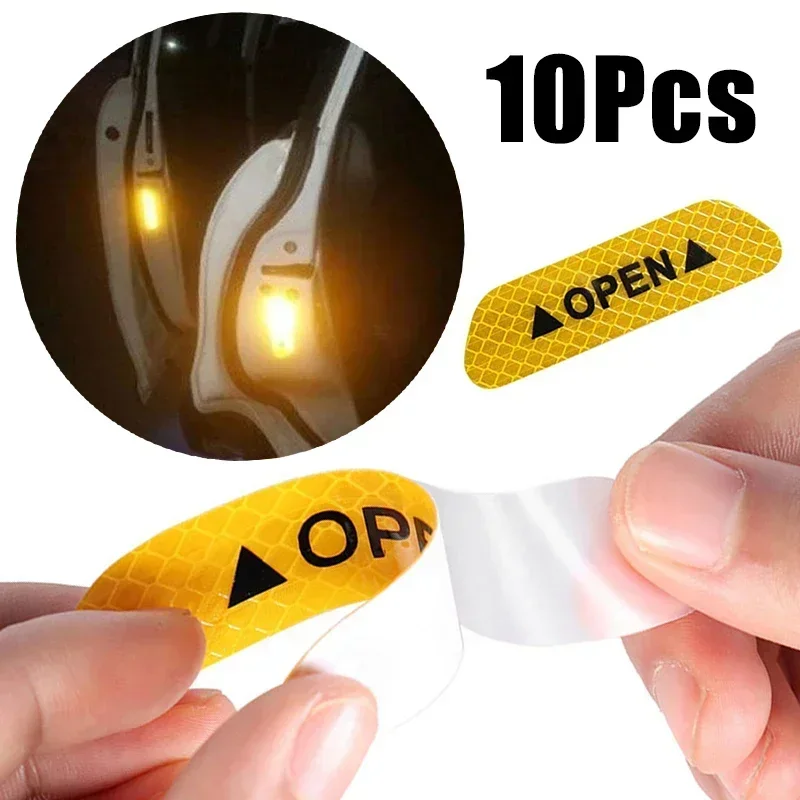 10Pcs New OPEN Reflective Strips Sticker Eco-friendly Popular Car Warning Mark Decals Stickers Auto Exterior Accessories