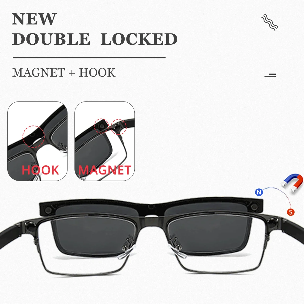 TWO Oclock Magnetic Sunglasses Men Clip On Glasses Male 0 Diopter Medical Glasses for Men Metallic Rectangle Optic Myopia Frame