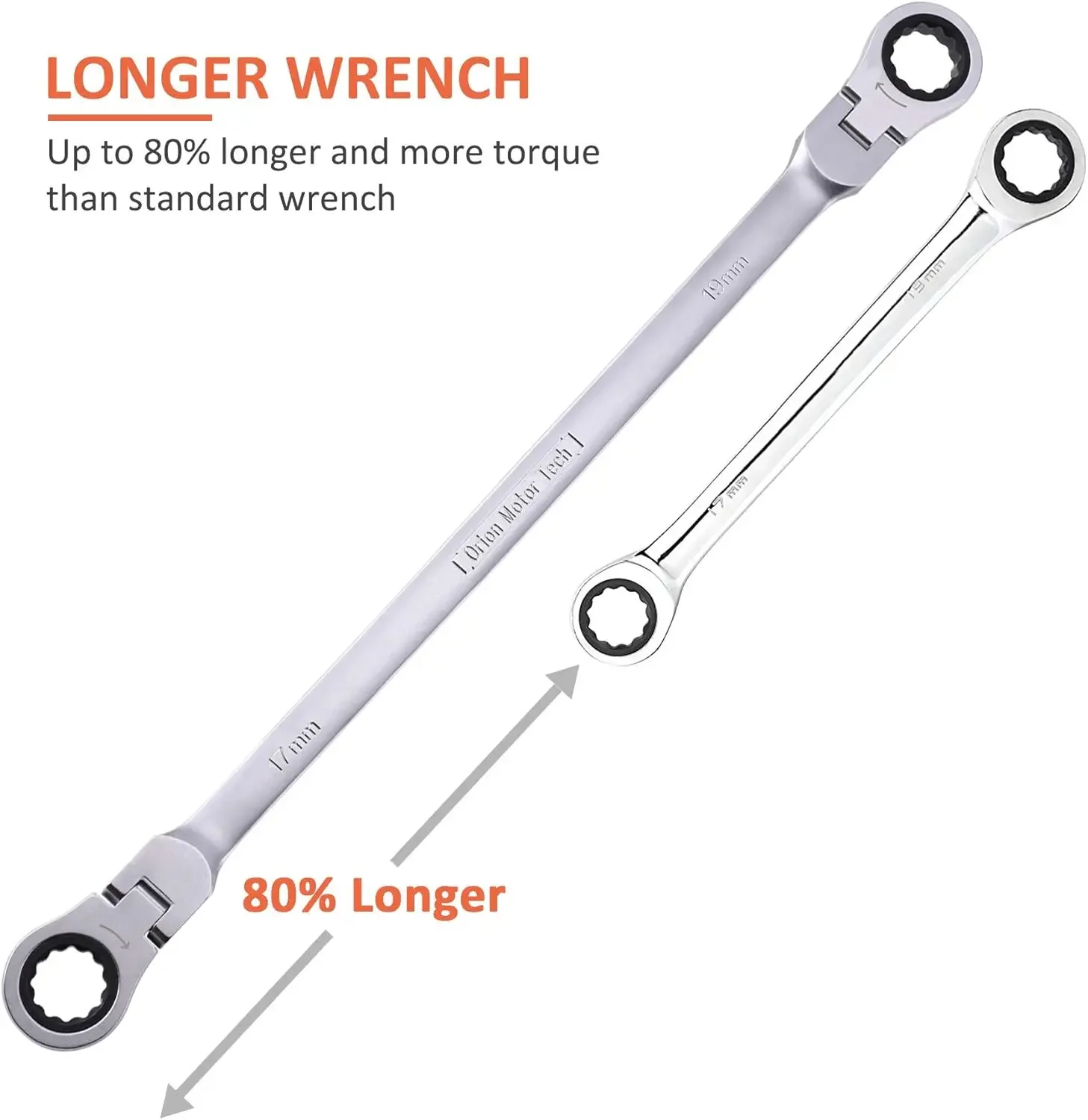 6-Piece Metric 8mm - 19mm Extra Long Gear Ratcheting Wrench Set XL Extended Handle with Flex Head 6pcs & 12 Sizes