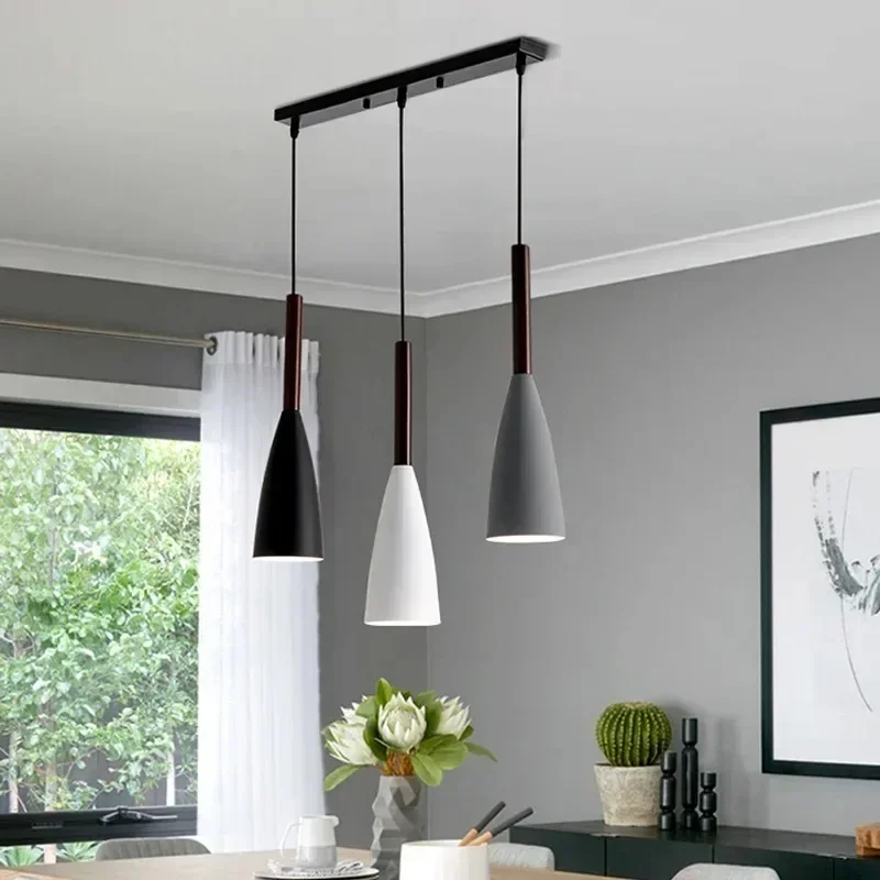 

Nordic Modern Minimalist Chandelier Black White and Grey Macaron Three-head Iron Wrought Light Restaurant Personality Lighting