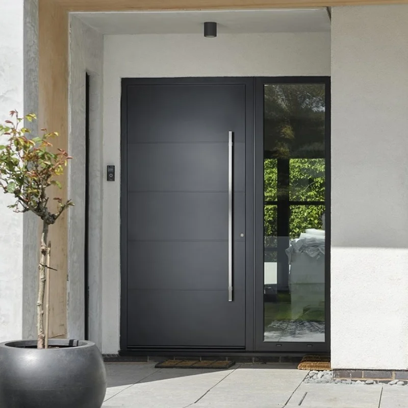 Affordable Household Rainproof Entrance Door with Side Opening Windows Good Lighting Hinged Doors Aluminum Alloy Security Doors
