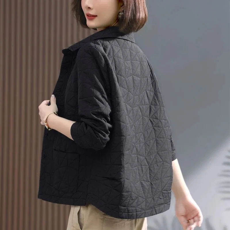 Cotton Coat Middle-Aged Mother Female Autumn And Winter 2023 New Spring Autumn Casual Short Coat Korean Version Of Jacket Black