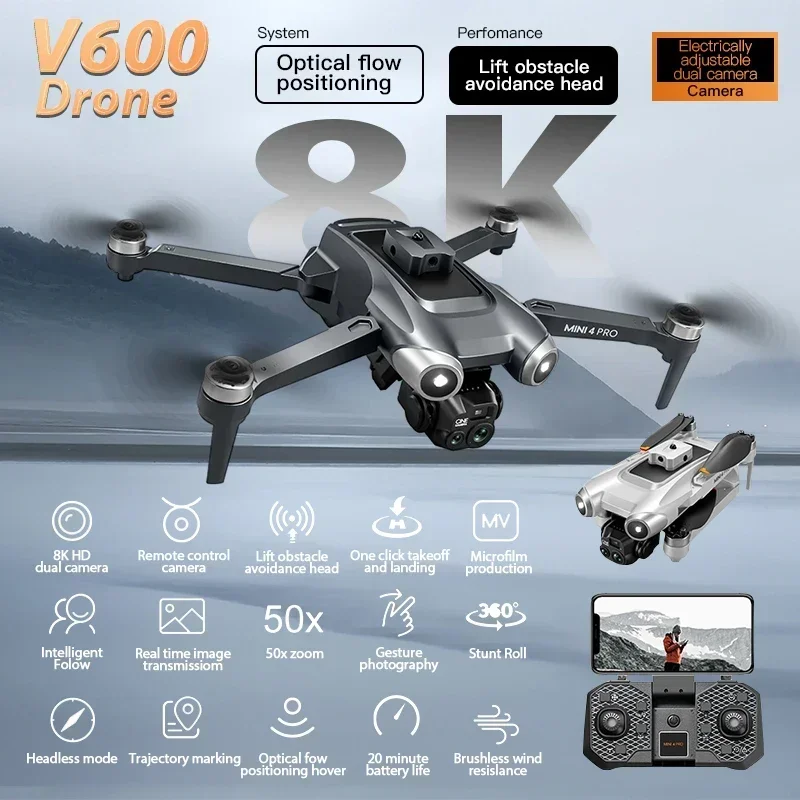 V600 Drone Professional HD Dual Cameras Optical flow Positionin Long Battery Life WIFI FPV GPS Drone RC Quadcopter Toy