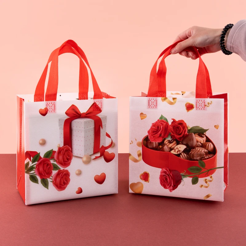 StoBag Waterproof Thickened Non Woven Fabric Tote Bag Valentine's Day Gift Shopping Packaging Clothes Book for Mothe's Day 12pcs