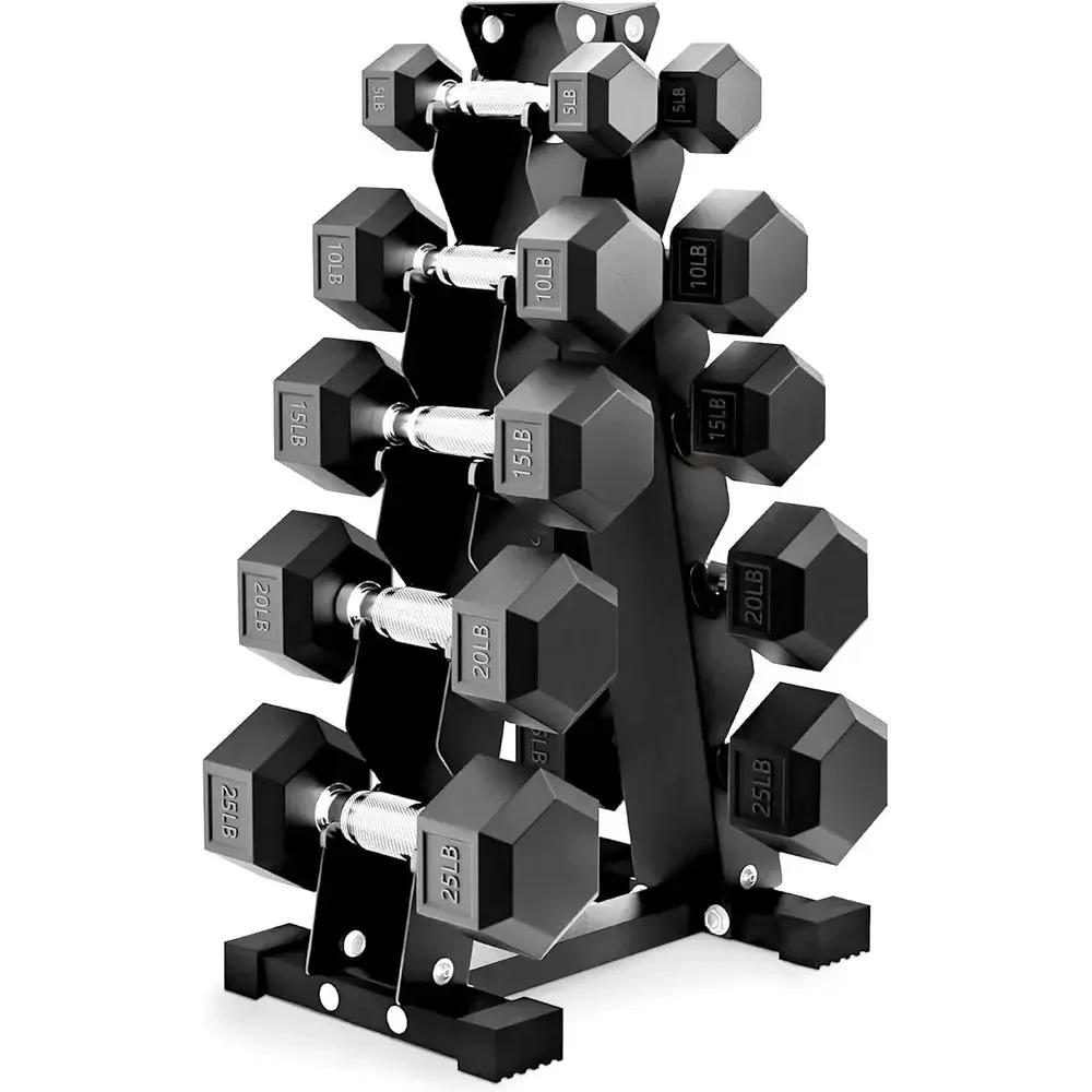 Hex Dumbbells with Rubber Coating and Storage Rack, 100/150/200 LB Sets, 5-20/5-25/10-30 LB Pairs