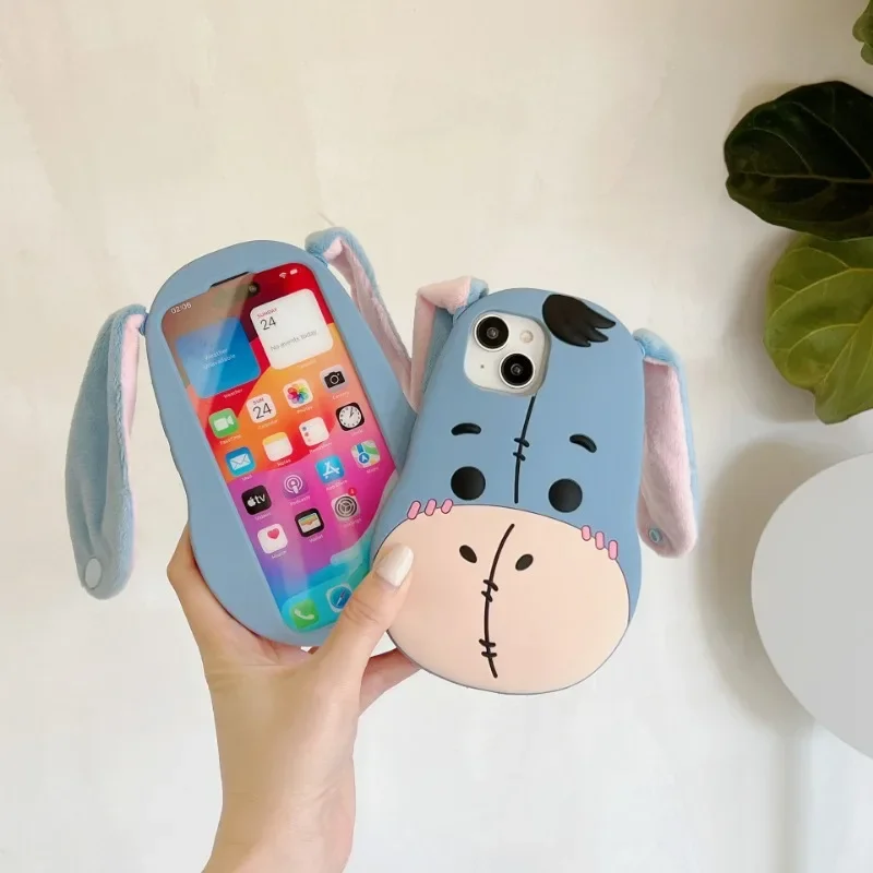3D Disney Cartoon Pooh Eeyore Soft Silicone Skin Back Cover For iPhone 11 12 13 14 15 Pro Max Plus Phone Cases Coque Funda Gifts