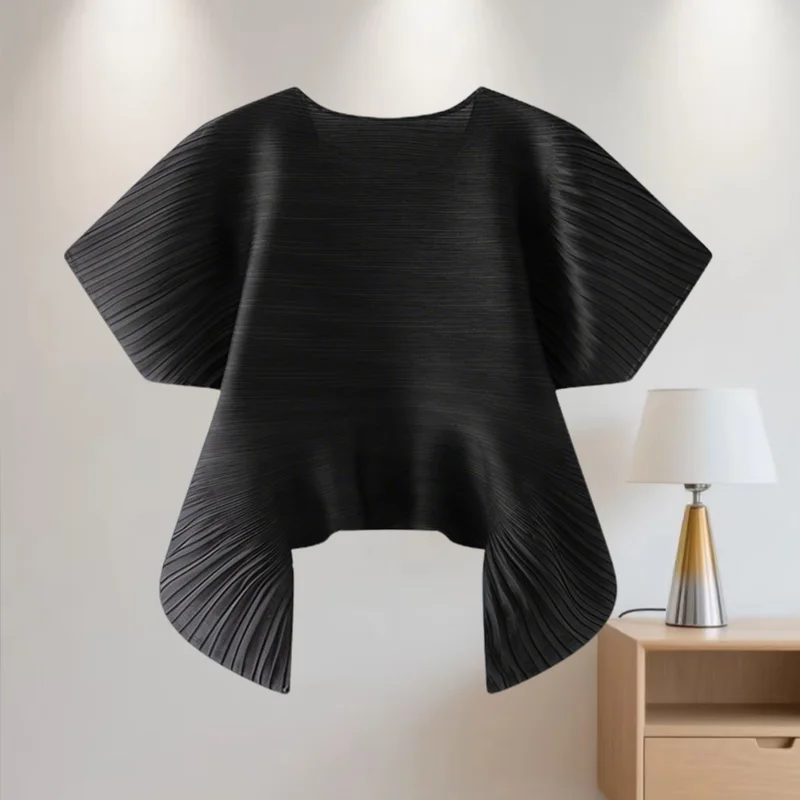 

Miyake Pleated Organ Design Sense Niche Irregular Pleated T-shirt Female Commuter Solid Color Loose Top Female 2025 Summer New