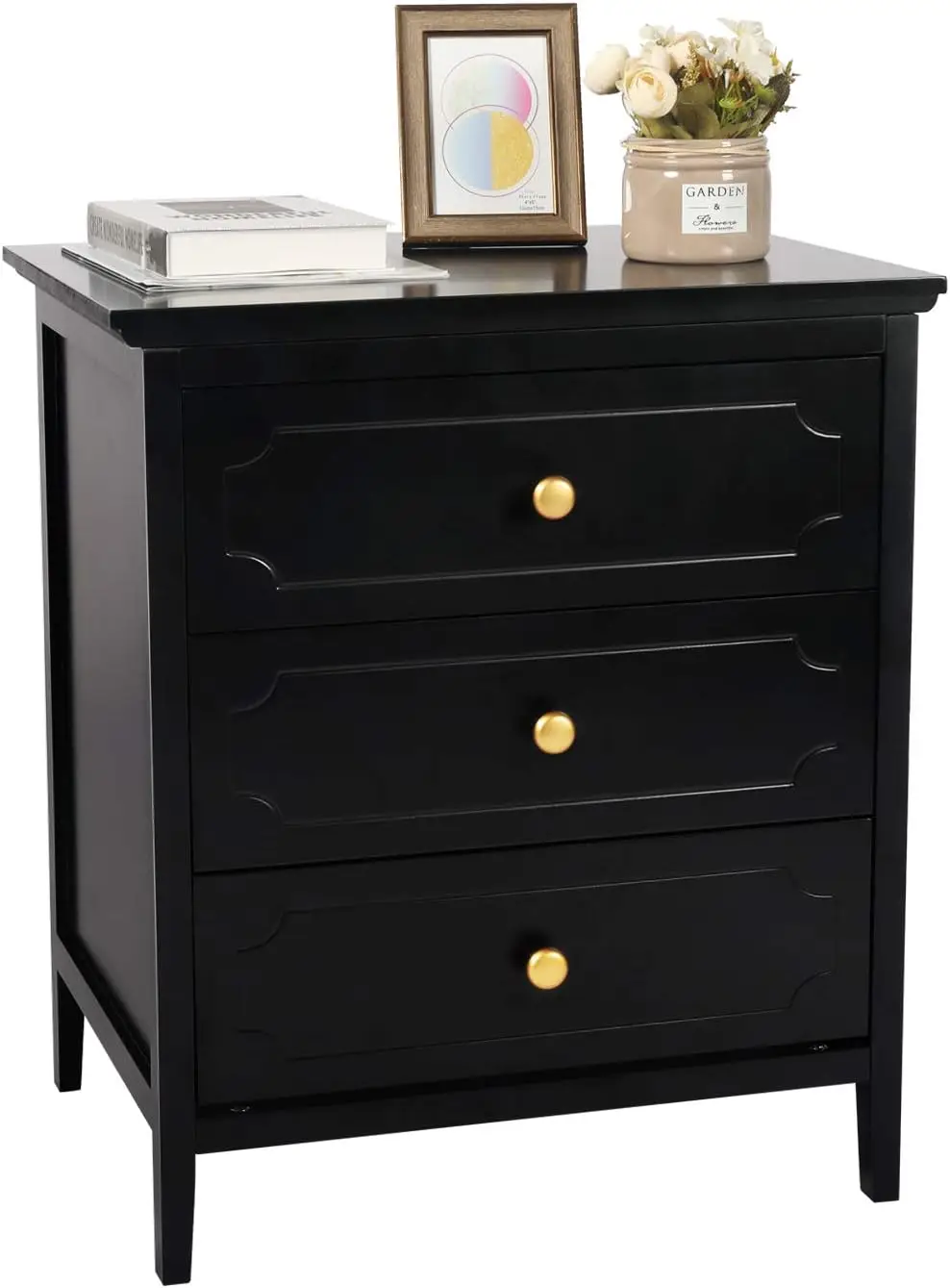 

Bedroom End Table Nightstand with 3 Drawers 19 Inch for Bedroom, Living Room, Table Wood Cabinet Black Finish (Black 19 inch)