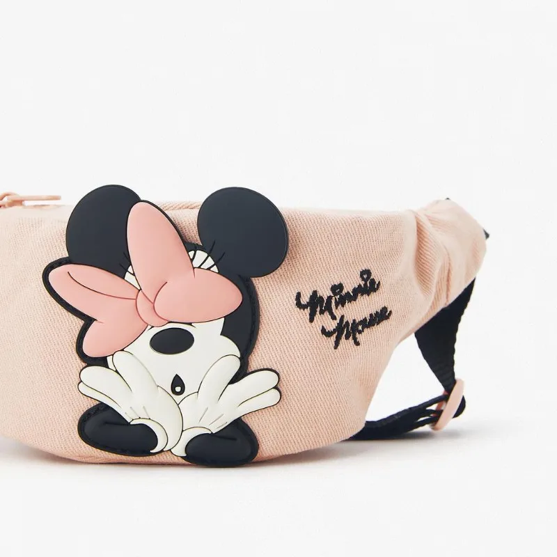 Disney New Cartoon Minnie Children\'s Mini Pink Canvas Shoulder Bag Plastic Avatar Cute Crossbody Small Waist Bag