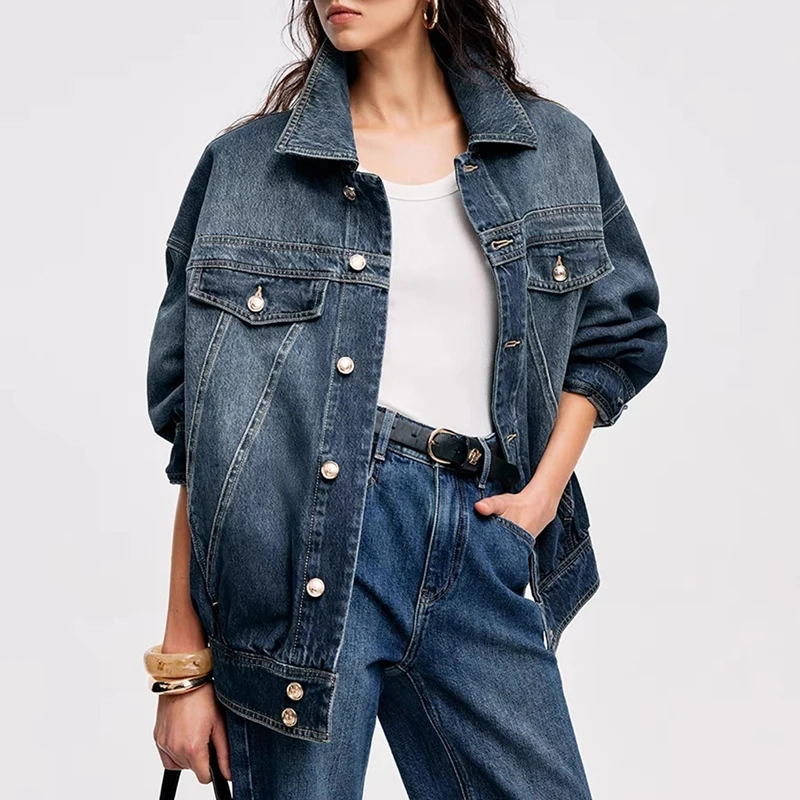 

Streetwear Denim Jacket Coat Long Sleeve Single-Breasted Loose Casual Jean Coat Female Harajuku Y2K Women Chic Outwear