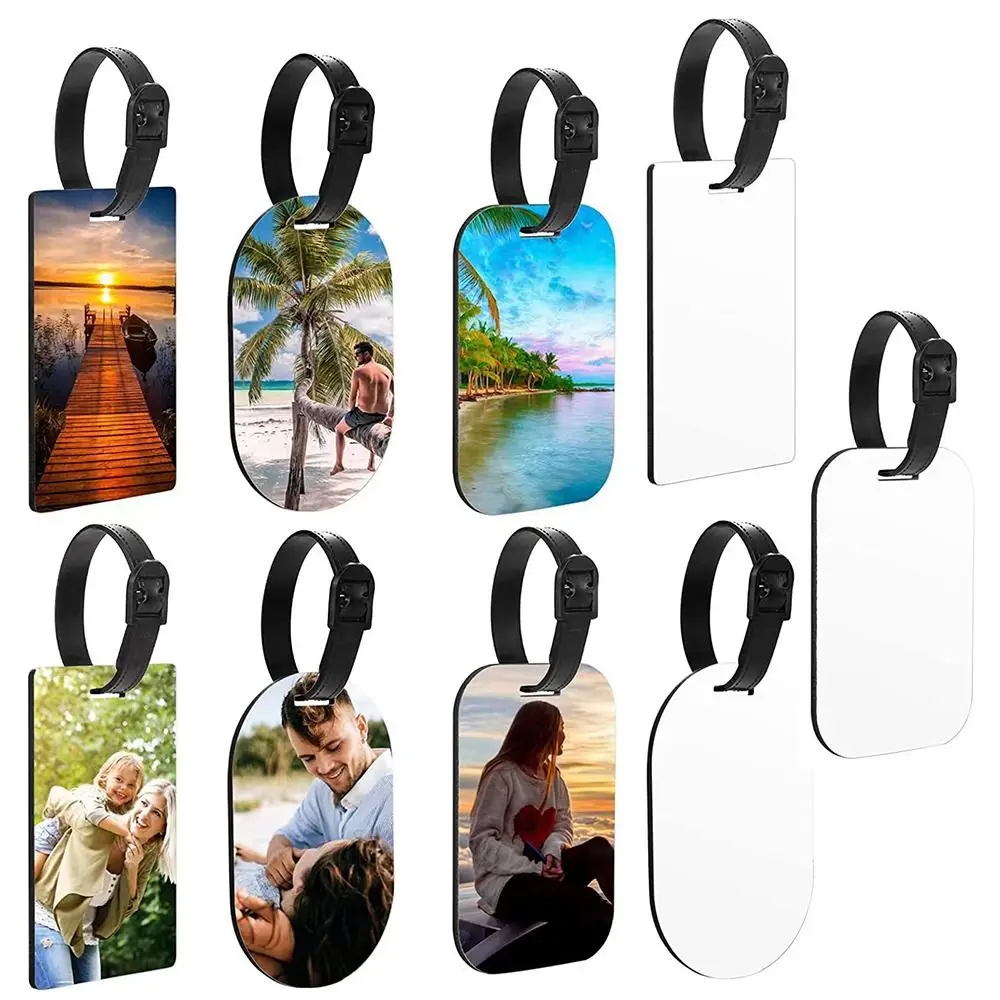 Double Sided Sublimation Blank Luggage Tag Name ID Card Travel Identify Label Bag Baggage Label Tag MDF Bag Key Chain With Strap