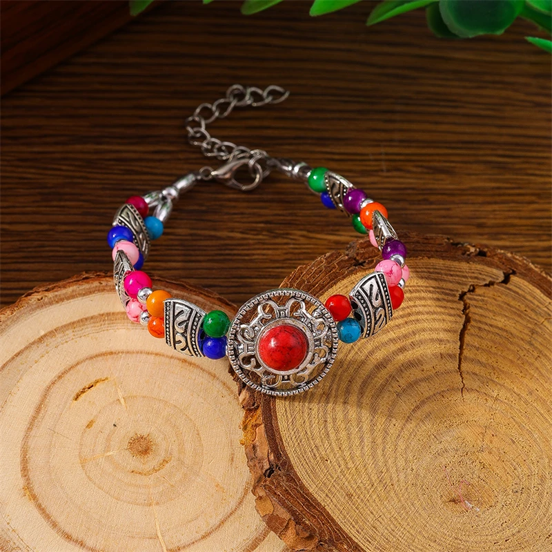 بوهيميا الملونة الفيروز أساور للنساء اليدوية حجر الخرز أساور بنات حفلة عطلة مجوهرات هدايا