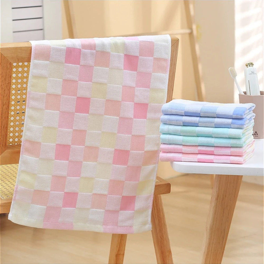

100% Cotton Double Layer Towel Set Colored Checkered Face Towel for Kids Plaid Pattern Bathroom Kitchen Home Essentials