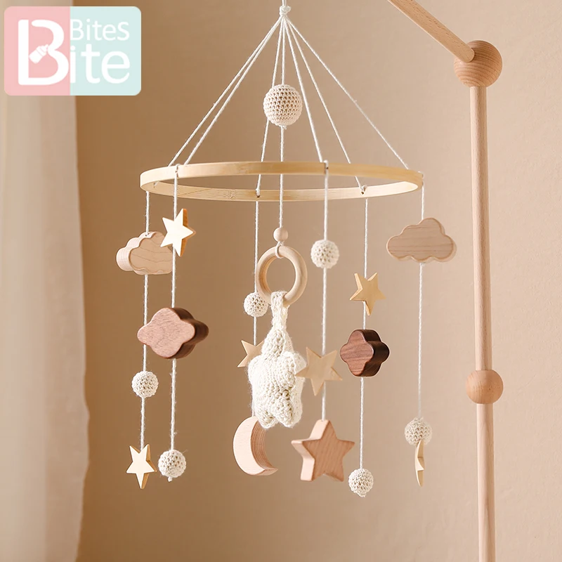 Baby Rattles Crib Bed Wood Bell Toys 0-12 Months for Baby Newborn Mobile Toddler Rattles Carousel for Cots Kids Musical Toy Gift