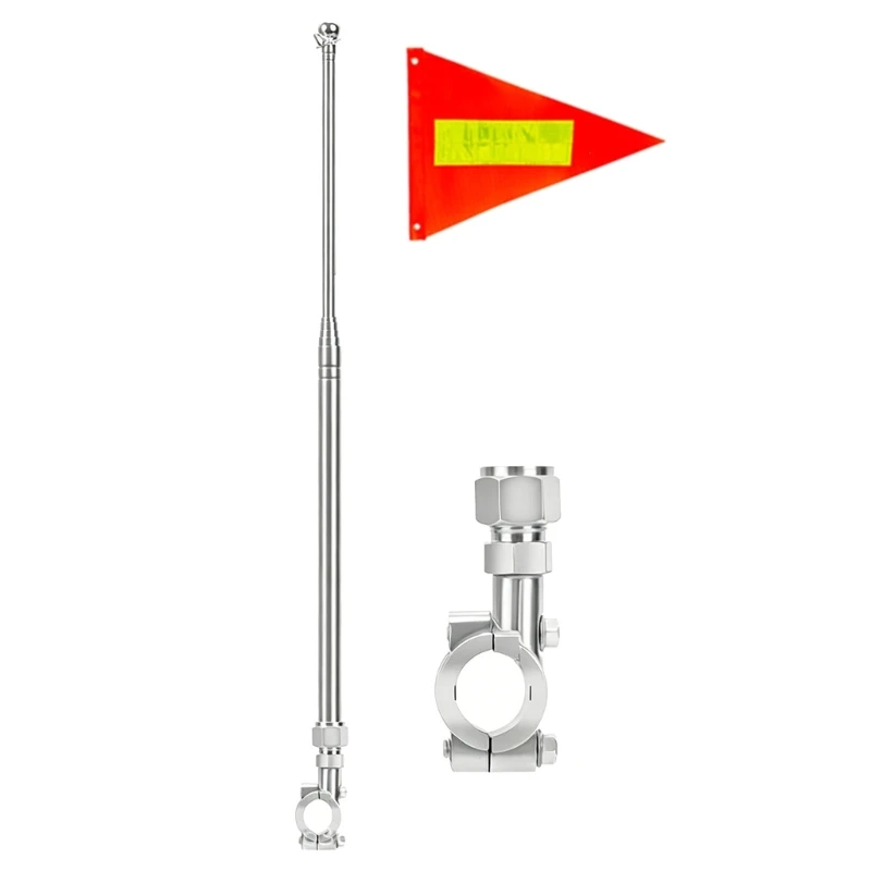 Motorcycle Flag Poles Set Telescoping Poles with Clamp Mount and Red Triangular Flag for Bike Group Ride Parades and Event KXRE
