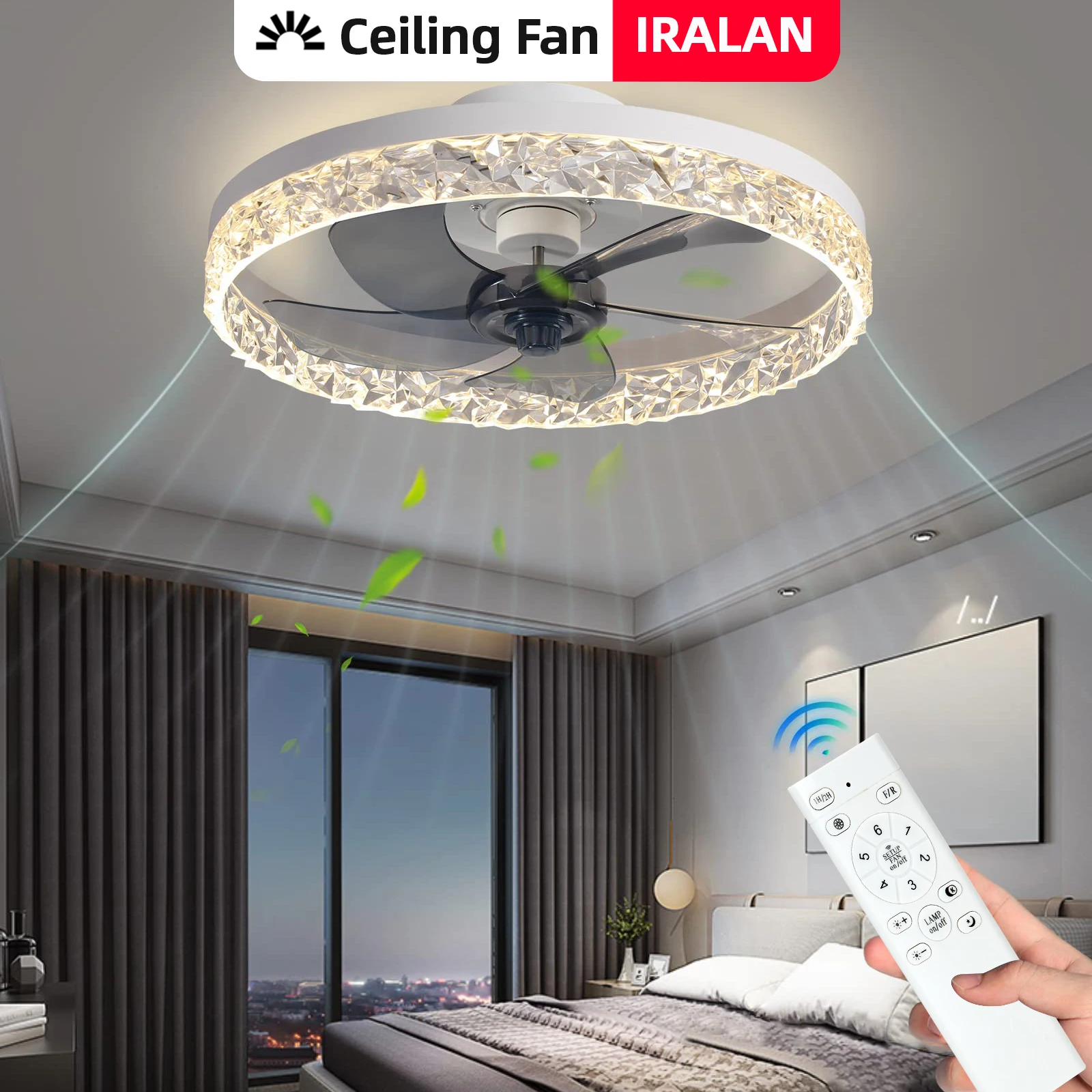 IRALAN-Lámpara de ventilador de techo Simple, ahorro de energía, bajo ruido, Motor CC, regulable continuo, para sala de estar, dormitorio, Loft