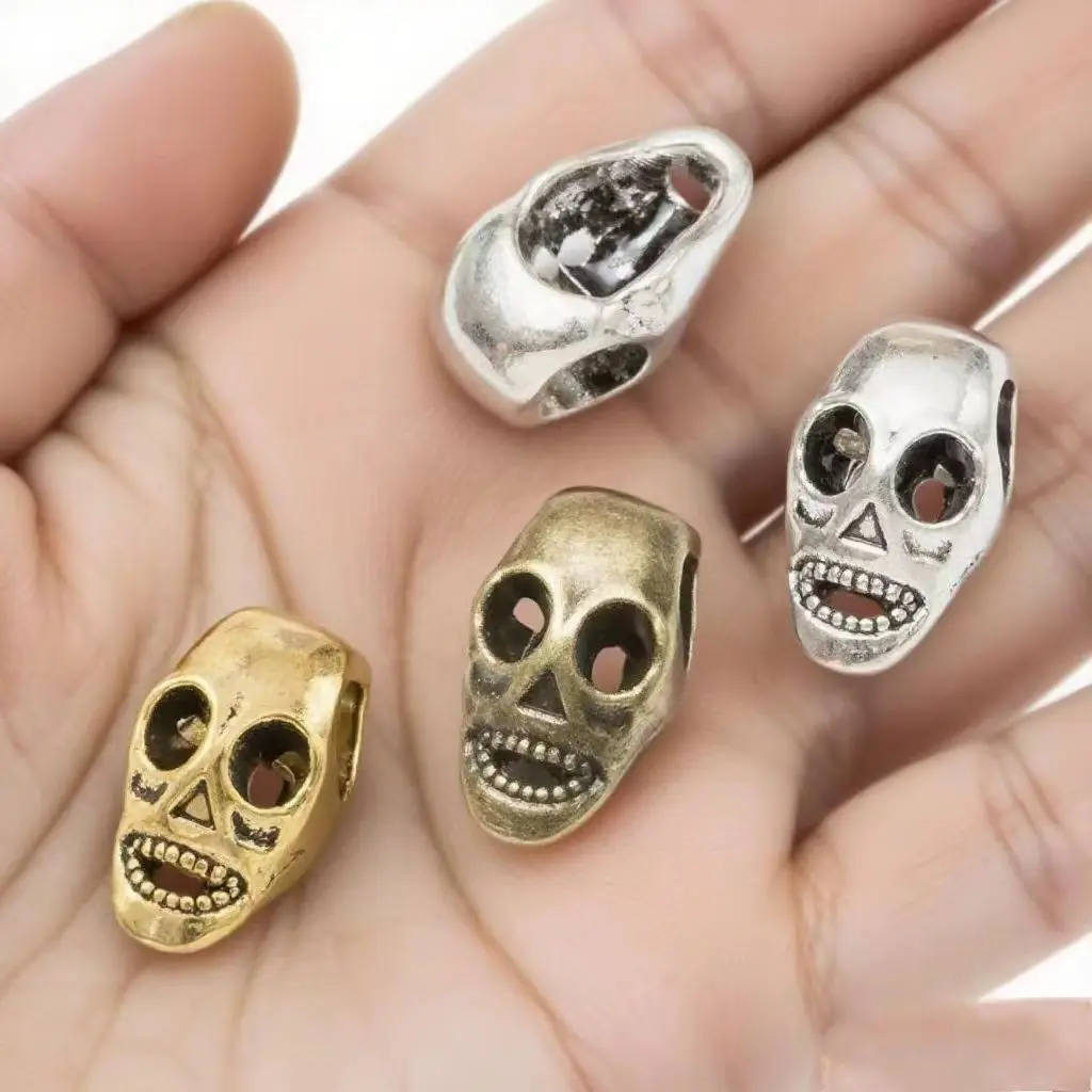 10Pcs/Lot 15x9mm Antique Bronze Silver Color Skull Big Hole Beads Pendant For DIY Jewelry Making Handmade Jewelry Craft Findings