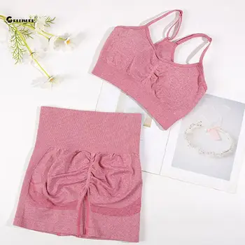 CHRLEISURE – ensemble de sport sans couture pour femmes, 2 pièces, combinaison de Yoga, soutien-gorge de Fitness avec short de cyclisme, tenue d'entraînement élastique, vêtements de sport