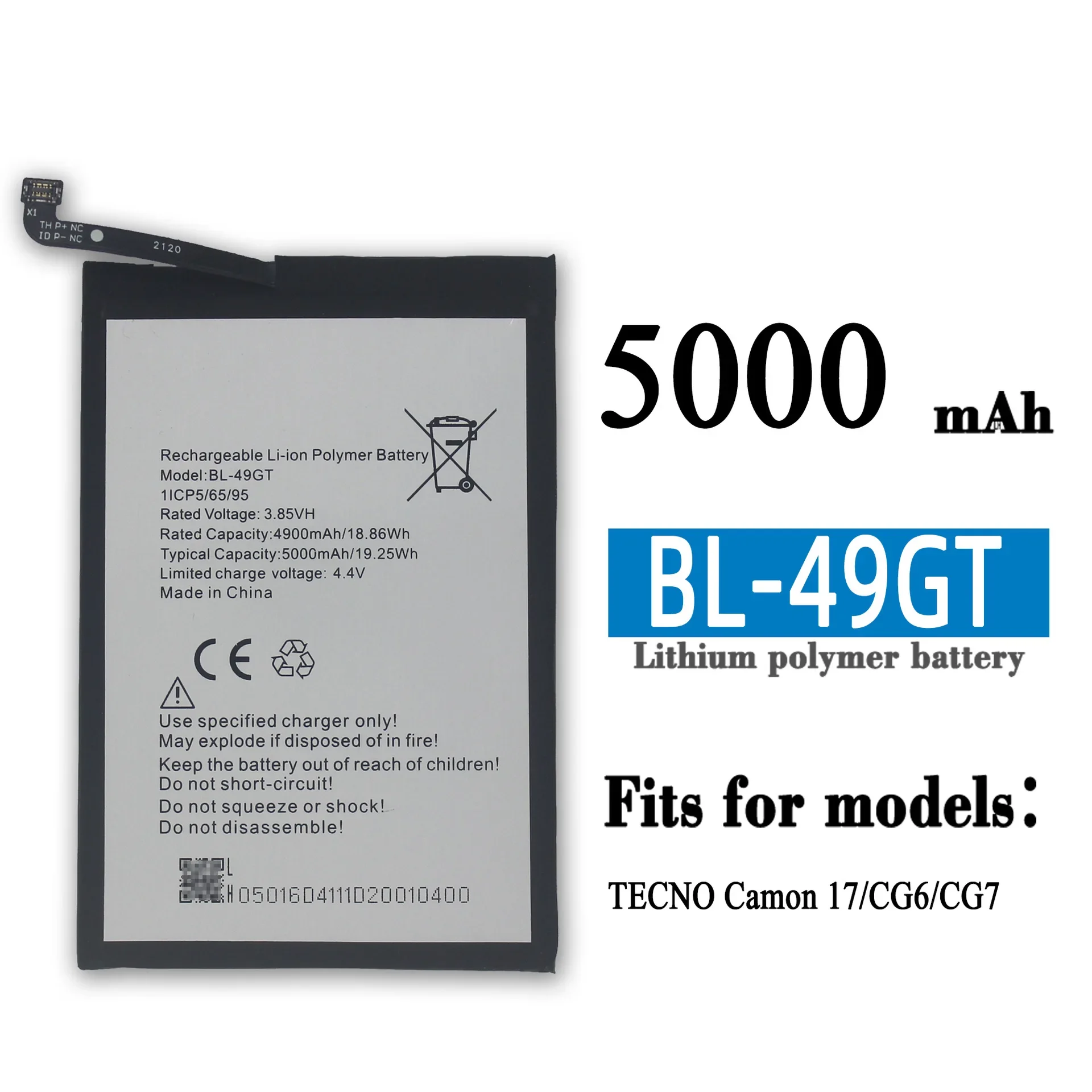 

5000mAh High Quality Replacement Battery For Infinix TECNO Camon 17 CG6 CG7 BL-49GT Mobile Phone Built-in Battery