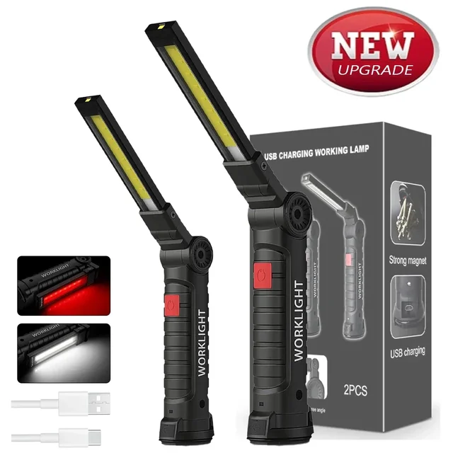 Latarka LED ładowalna lampa robocza hak do zawieszania magnetyczny z wbudowaną baterią przenośna latarka USB latarka do naprawy kempingu