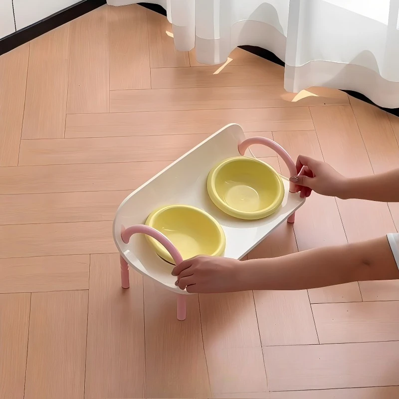 For ceramic double bowl holders, drinking water, pet anti-black chin bowls are not easy to overturn, feeding racks