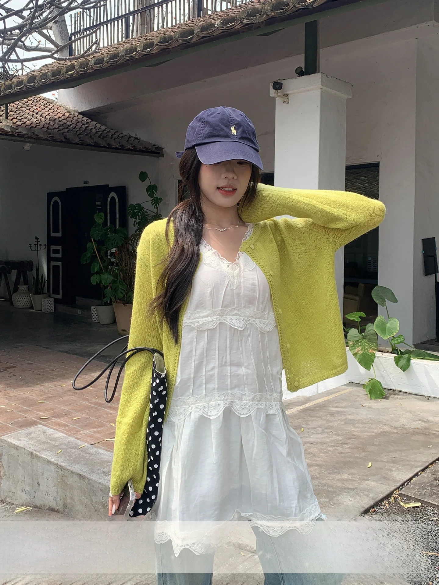 

Свободный вязаный кардиган с длинными рукавами для женщин, простой повседневный дизайн с ажурными вырезами, круглый вырез горловины, дышащий, удобный, в корейском стиле