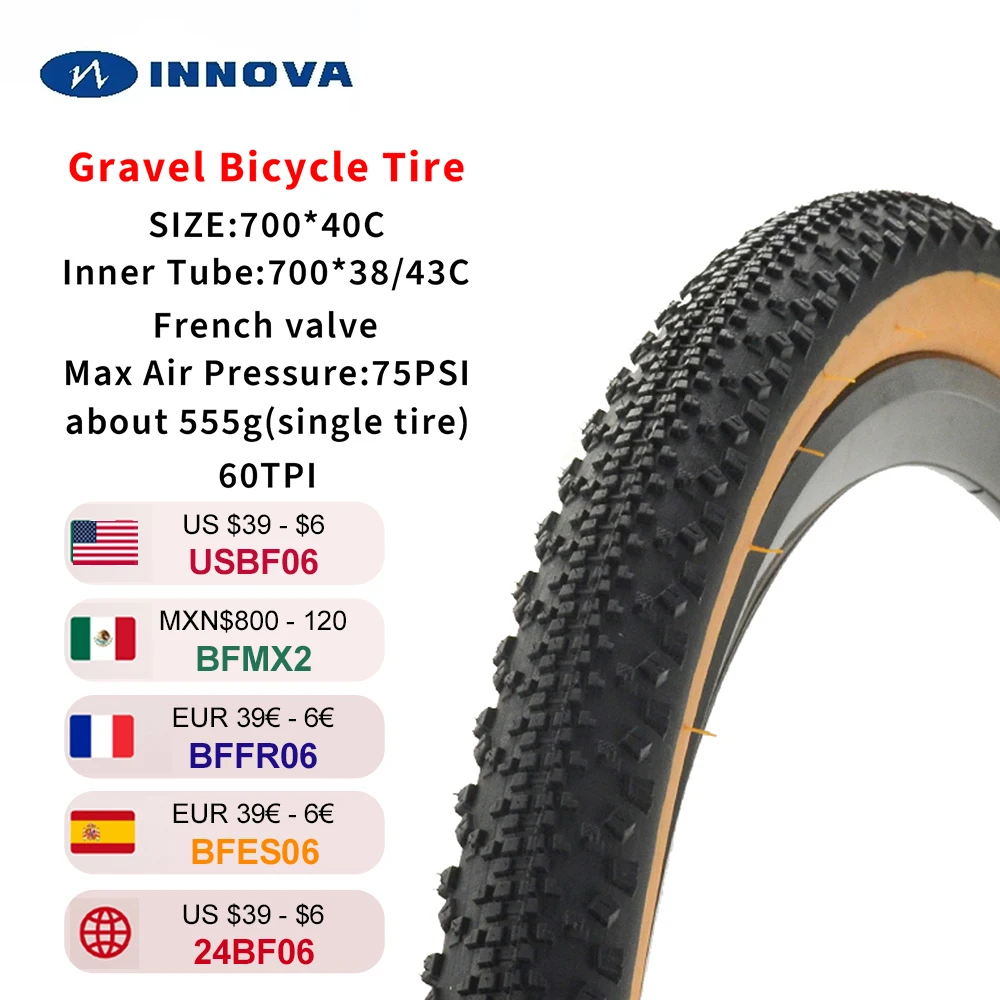 INNOVA 700x40C Bicycle Tire Combination Puncture Protection Yellow Tire Road Tire 700×35/43C French Inner Tube Gravel Tire