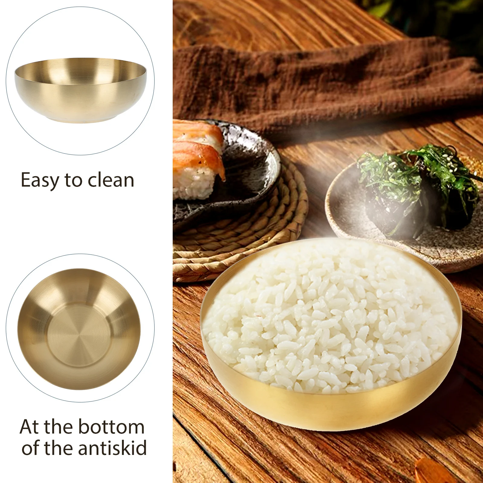 

Stainless Steel Rice Bowl Thickened Salad Soup Noodle Serving Bowl Food Container Kitchen Tableware Household Rice Holder