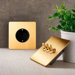 Retro Brass Lever Wall Light Toggle Switch Gold Stainless Steel Brushed Panel Anti Electric Shock Homestay Hotel Home Decoration